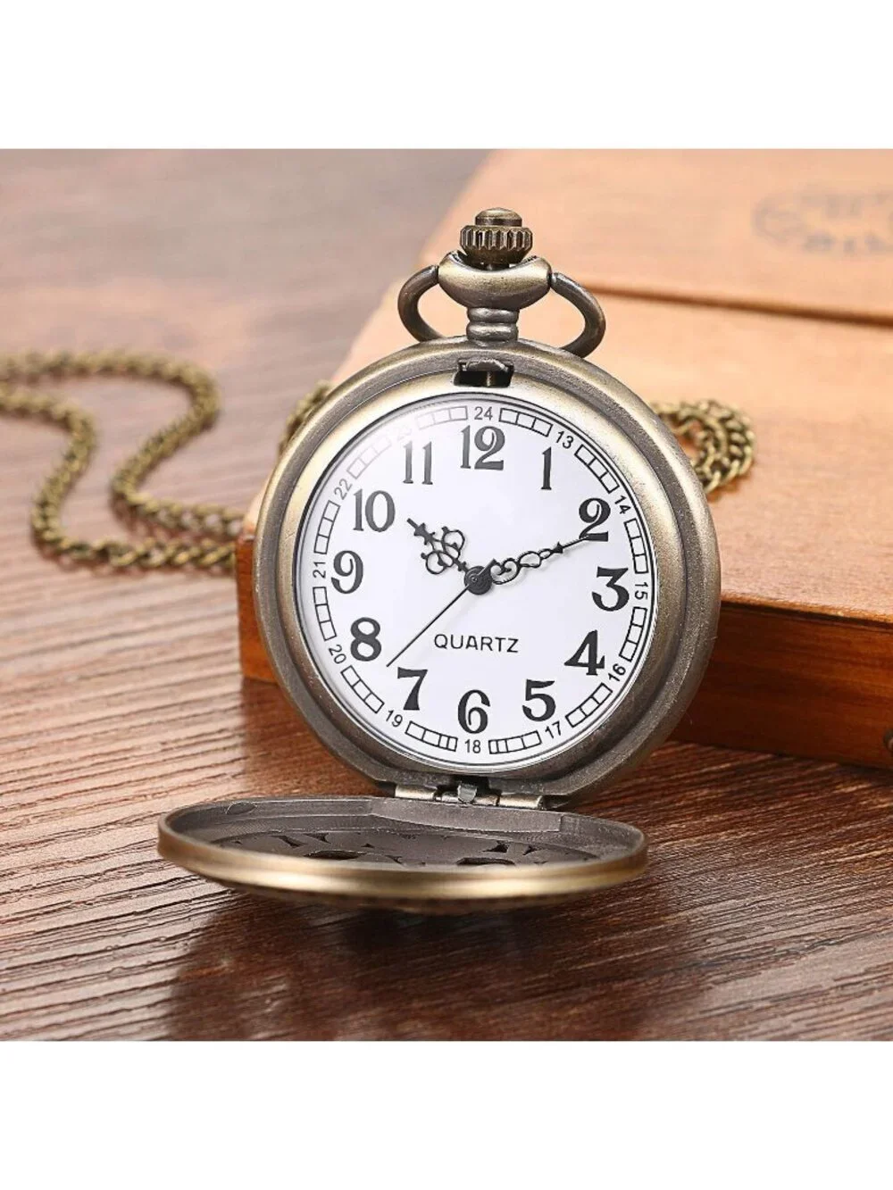 Women's White Quartz Antique Bronze Retro Hollow Butterfly Round Pocket Watch